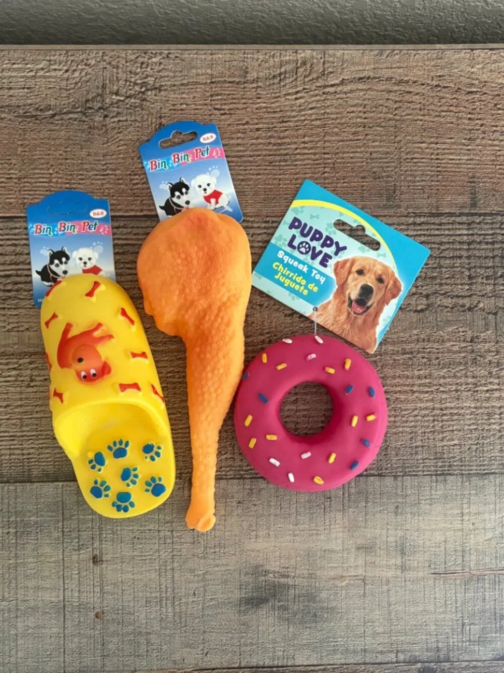 Pet Squeak Toys - 3-PACK - Shoe, Turkey Leg and Donut - NWT